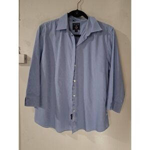 Faconnable Albert Goldberg Blue White Gingham Cotton Button Down Shirt Womens XL